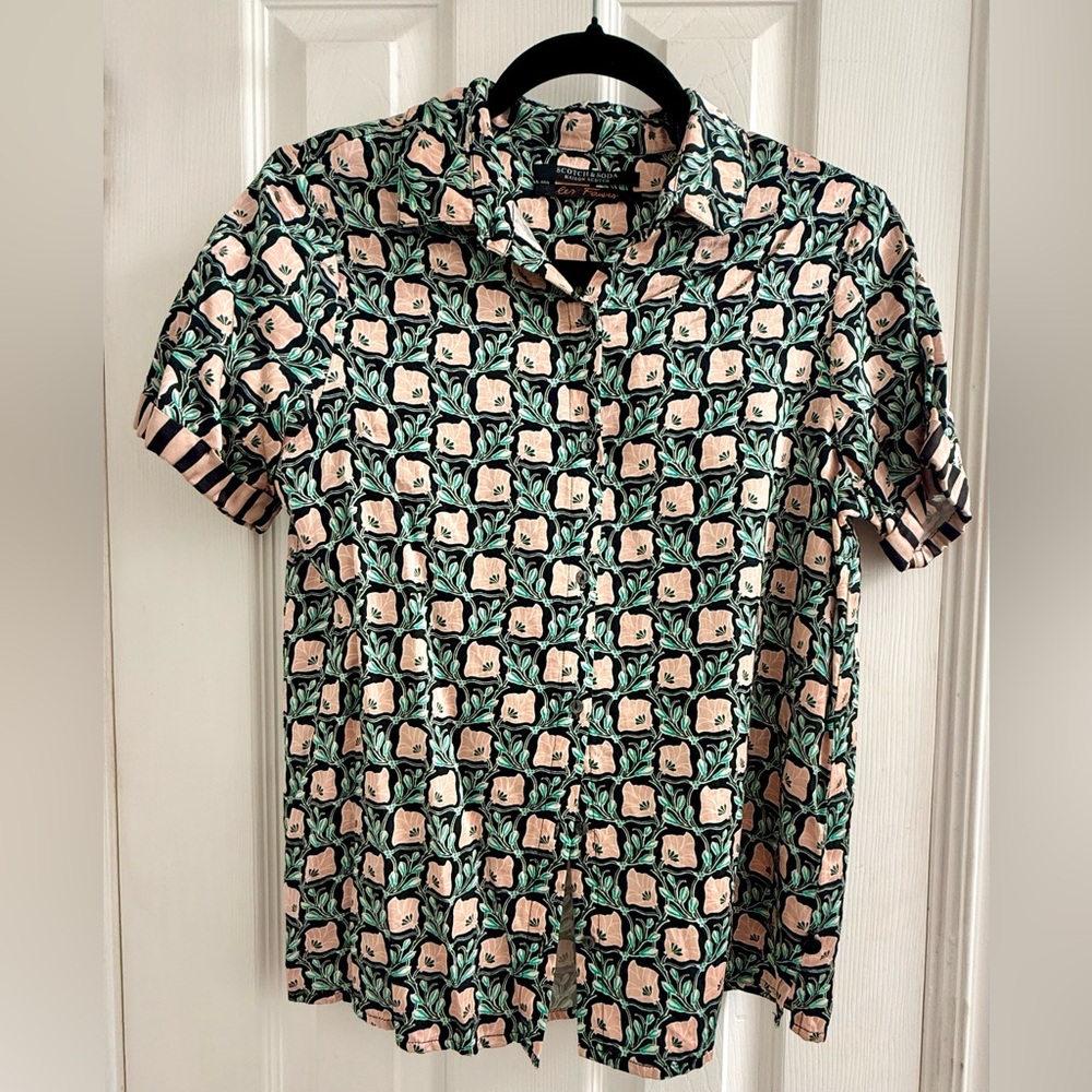 Scotch & Soda Unique Floral Print Button-Down Shirt, Size XS